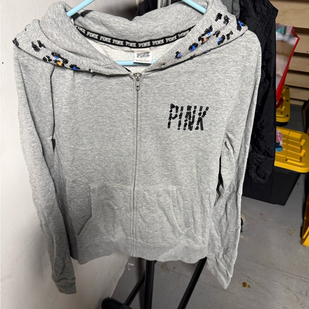 Gray Victorias Secret Zip-Up Hoodie with Sequin Detail